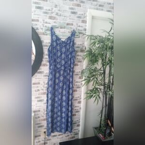Blue Patterned Maxi Beach Lounge Dress
